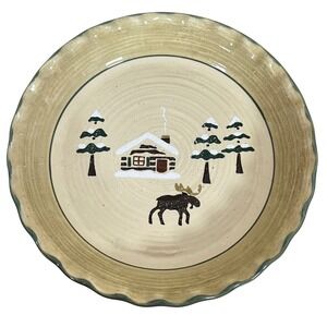 Sonoma Lodge Deep‎ Fluted Pie Plate Moose Winter Christmas Lodge Quiche